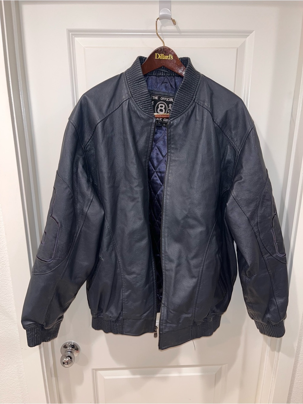 Vintage 90s 8 Ball Leather Jacket Official Genuine Blue Mens XL Hip Hop Bomber